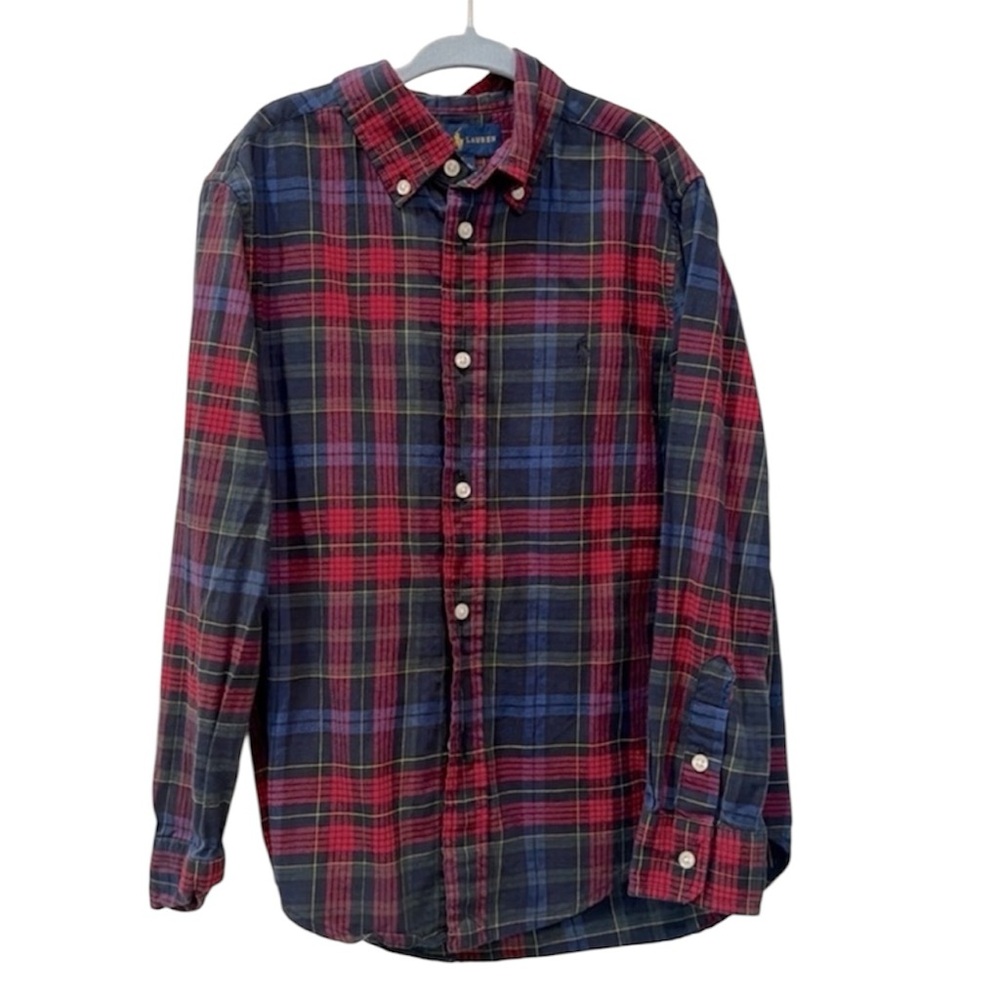 RALPH LAUREN Boy’s size 7 Red blue and green holiday plaid  button down